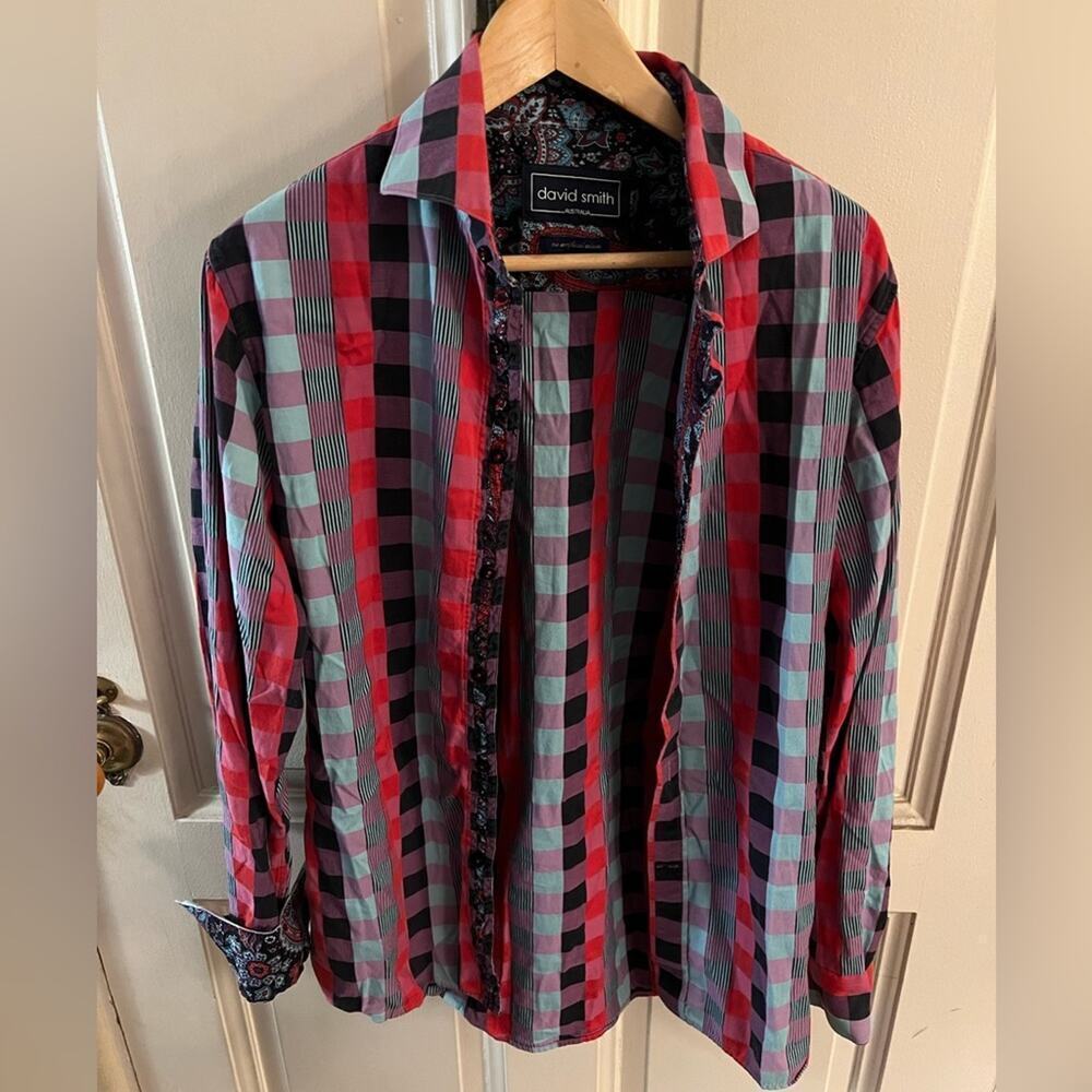 Men’s David Smith colorful button-down shirt with contrasting cuffs